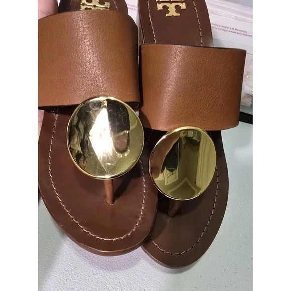 TORY BURCH sz 6.5 Patos Disc LeatherThong Mules in Mou. - Picture 8 of 10